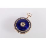 French late 18th century gold consular watch case with enamelled pearl and diamond borders, the back