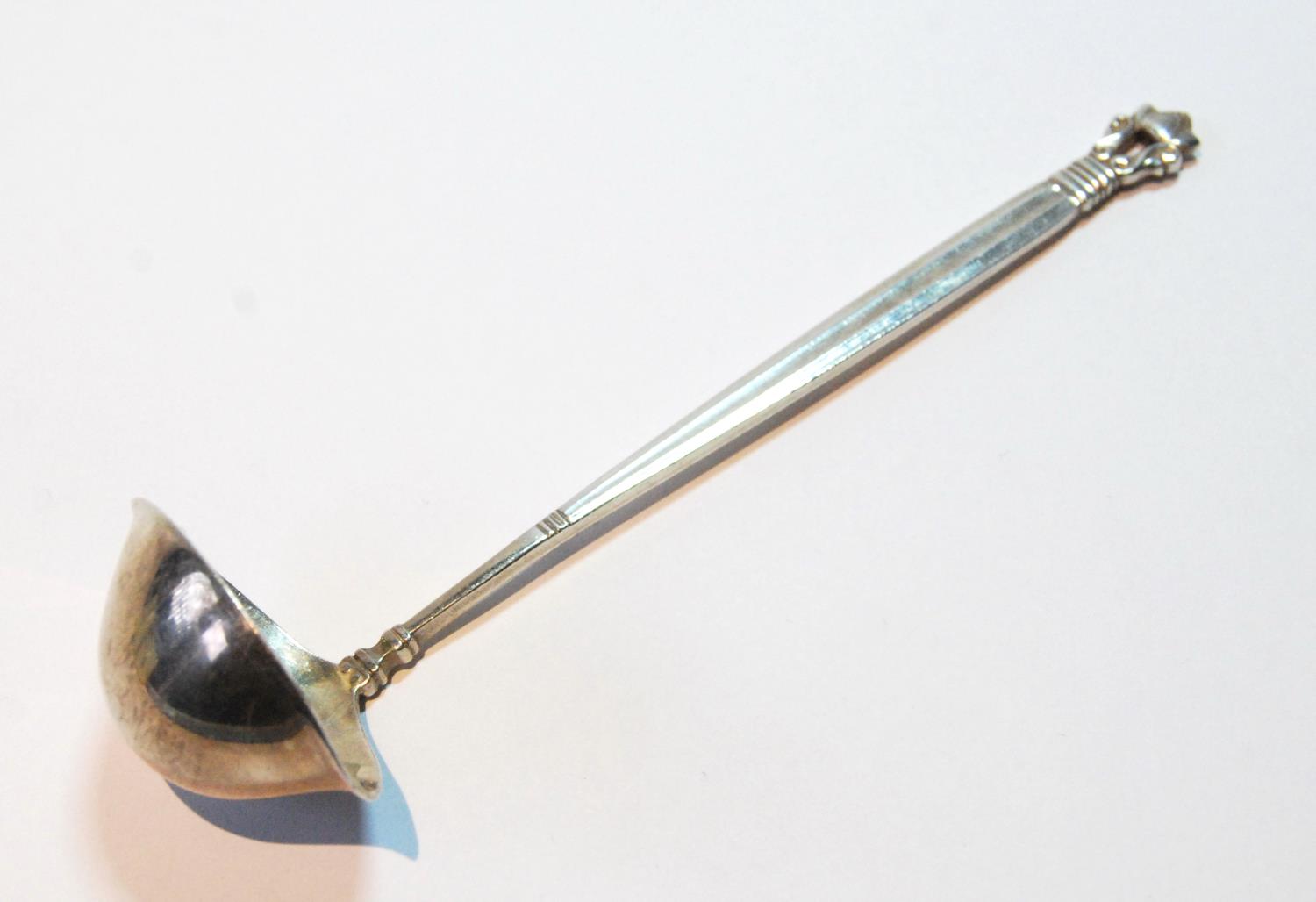 Georg Jensen silver sauce ladle, double-lipped acorn pattern, Import Marks 1938, 13.5cm.