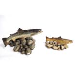 NEIL DALRYMPLE (CONTEMPORARY)Ceramic model of a trout and another, smaller, signed to the base 1996,