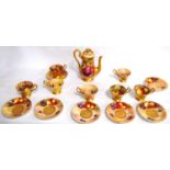 Royal Worcester composite part coffee set with gilt and fruit decoration comprising a coffee pot,