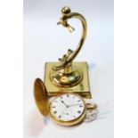 Elgin keyless lever watch in 18ct gold keystone hunter case, 1911, 48mm, with a stand, gross