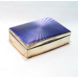 Silver cigarette box with guilloché purple enamel lid, by Huttons, 1927, 13cm.