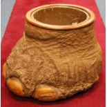 Antique elephant's foot waste paper bin with metal liner and oak rim, 41cm wide and 36cm high.