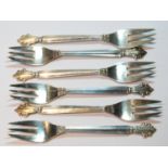 Georg Jensen set of six silver hors d'oeuvres forks, acanthus pattern, Import Marks 1925, 15.5cm,