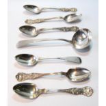 Silver sauce ladle, 1807, and six teaspoons, 5½oz.   (7)
