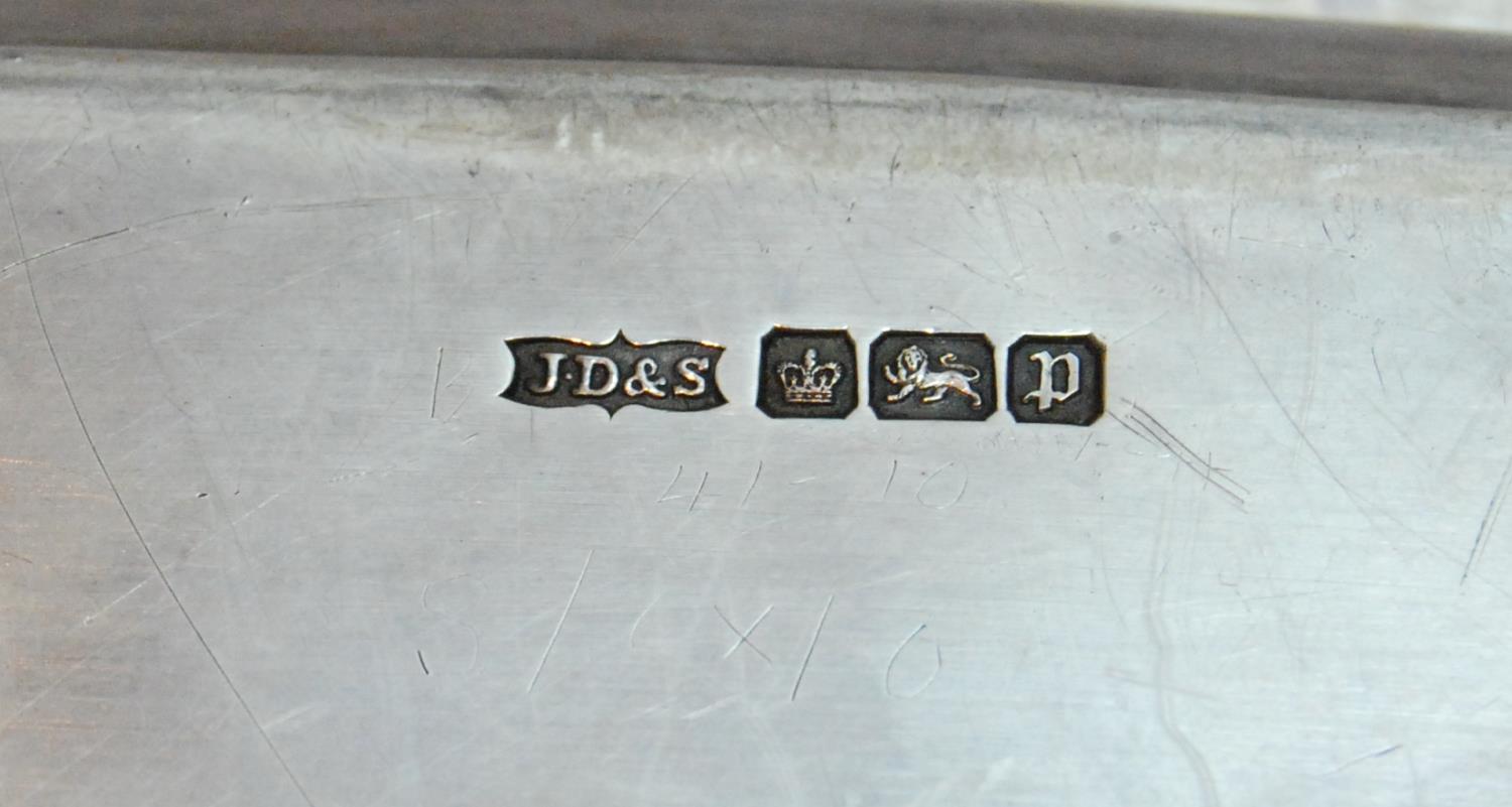 Silver tray of bowed rectangular shape with engraved scrolls, gadrooned border and handles, - Image 2 of 2