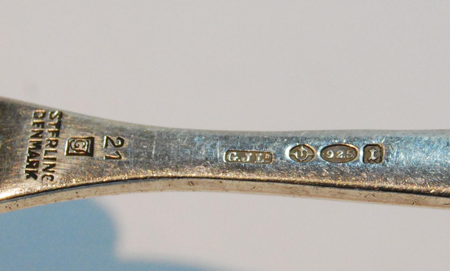 Georg Jensen silver pickle fork with two prongs, no. 21 pattern, Import Marks 1934, 13.5cm. - Image 4 of 4