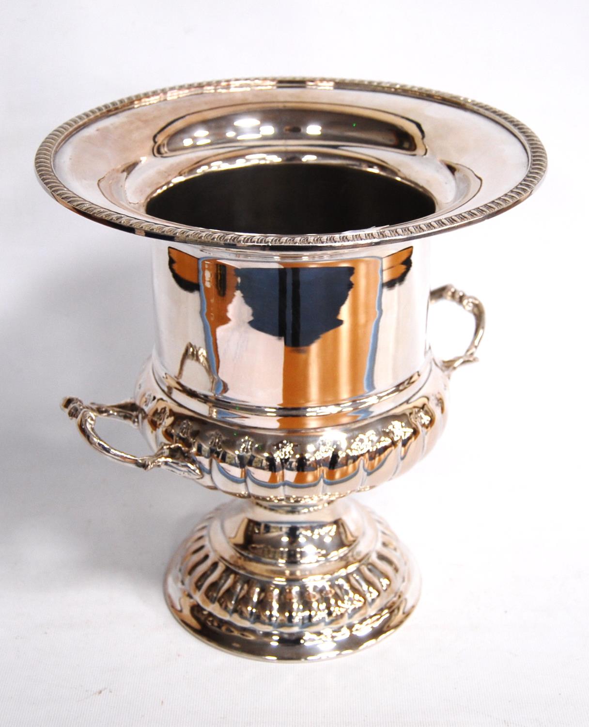 Silver plated champagne bucket by Roberts & Dore, with flared gadrooned rim, twin handles and plinth - Image 2 of 3