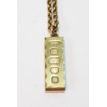 9ct gold ingot pendant with necklet, 20g.