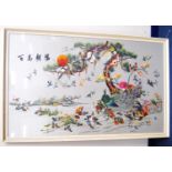 Large Japanese needlepoint decorated with exotic birds, 150cm wide and 90cm high.