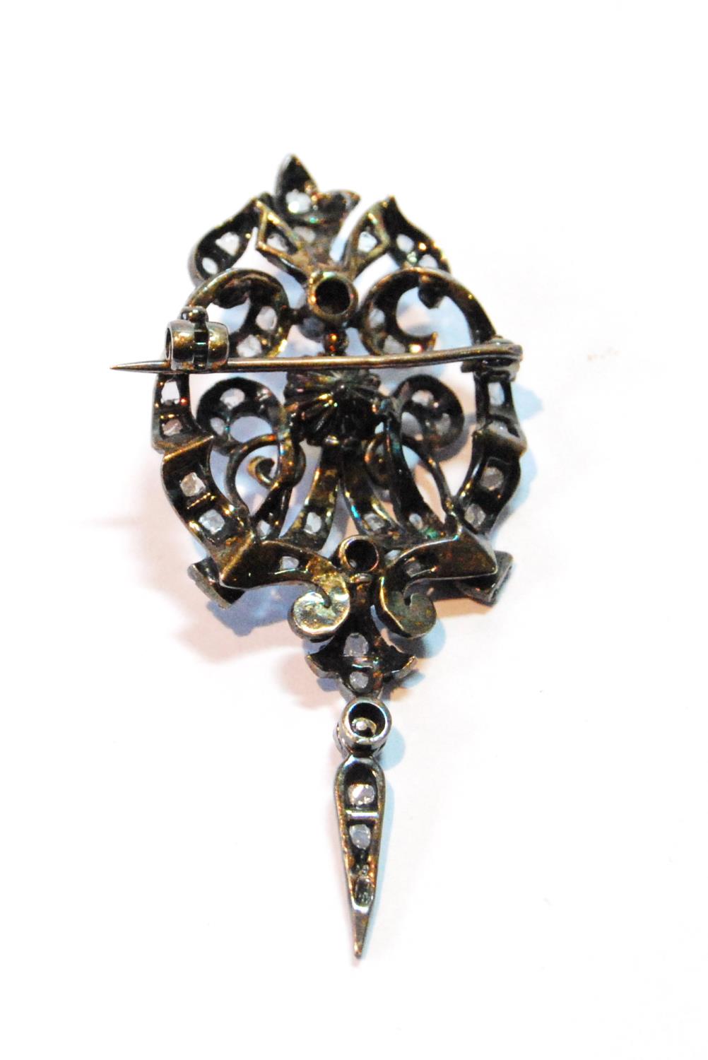 Early Victorian brooch/pendant with a pearl and rose diamonds, in gold fronted with silver. - Image 2 of 2