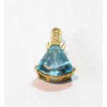 Blue spinel pendant of triangular Art Deco shape, diamond-set, 18k.