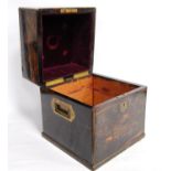 Brass-bound coromandel decanter box by Howell James & Co., Regent Street, London, with square hinged