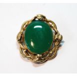 Victorian gold oval brooch, now with chrysoprase, probably 9ct.