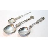 Silver copy of the Anointing Spoon, 1935, and two others, engraved and pierced, by Hyam Hyams, 1875,