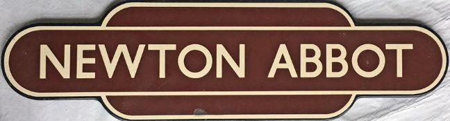 British Railways (Western Region) enamel STATION TOTEM SIGN from Newton Abbot, an ex-SDR, later GWR,