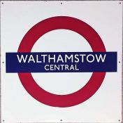 1960s London Underground station BULLSEYE SIGN from Walthamstow Central station, the northern