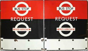 London Transport Bus & Red Arrow 'Request' BUS STOP FLAG. A double-sided, hollow, 'boat'-type flag