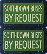 1950s/60s enamel BUS STOP FLAG 'Southdown Buses By Request'. A double-sided sign measuring 13" x