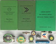 Collection of BADGES & RULE BOOKS from a former inspector at Reigate LT/LCBS bus garage comprising