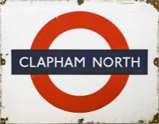 1950s/60s London Underground enamel bullseye PLATFORM SIGN (probably tunnel-side) from Clapham North