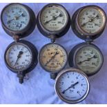 Selection of London Underground brass AIR PRESSURE GAUGES with a variety of vintages and including