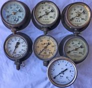 Selection of London Underground brass AIR PRESSURE GAUGES with a variety of vintages and including