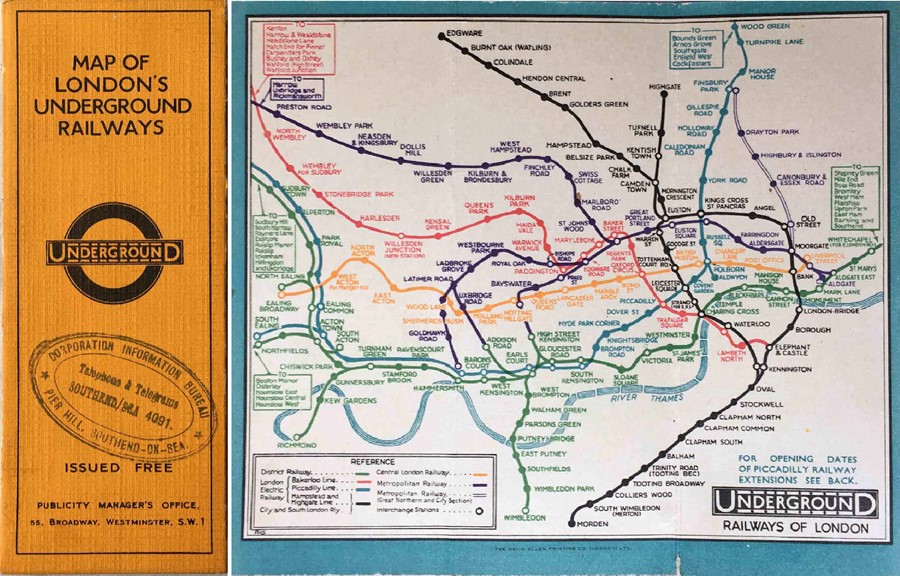 1932 London Underground linen-card POCKET MAP from the Stingemore-designed series of 1925-32. This
