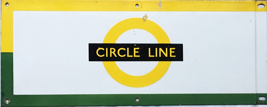 London Underground 1950s/60s enamel PLATFORM FRIEZE PLATE from the Circle Line with the line name on