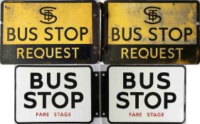 Pair of BUS STOP FLAGS, both double-sided, the first an alloy 'STD Bus Stop Request' (operator