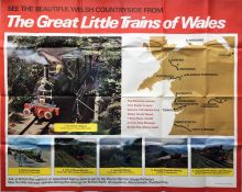 1960s/70s British Rail quad-royal POSTER 'The Great Little Trains of Wales' with images of 6 Welsh