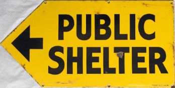 WW2 ENAMEL SIGN 'Public Shelter' with an arrow to direct people to shelter during war-time air-