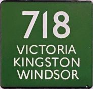 London Transport coach stop enamel E-PLATE for Green Line route 718 destinated Victoria, Kingston,