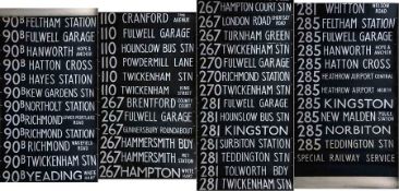 1978 London Transport bus DESTINATION BLIND for an M-type Metrobus from Fulwell garage, coded '