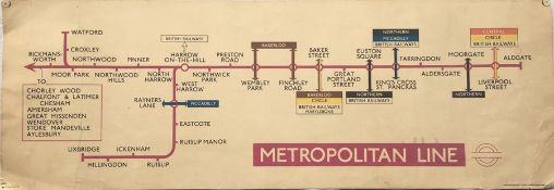 1961 London Underground Metropolitan Line card CARRIAGE DIAGRAM. In ex-use condition with some