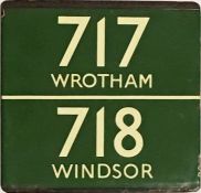 London Transport coach stop enamel E-PLATE for routes 717 destinated Wrotham and 718 destinated