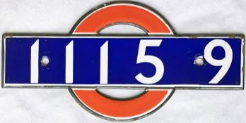 London Underground enamel STOCK-NUMBER PLATE from 1938-Tube Stock Driving Motor Car 11159. These