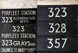 Pair of London Country DESTINATION BLINDS for RF/RC-type buses at Grays (GY) garage. The front