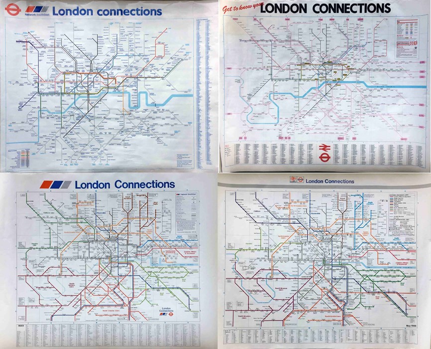 Quantity (10 - a selection is illustrated) of quad-royal POSTER MAPS "London Connections", published