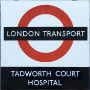 1950s/60s London Transport enamel BUS STOP SIGN 'Tadworth Court Hospital' from a 'Keston' wooden bus