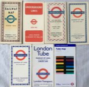 Selection of London Underground POCKET MAPS across the decades comprising 'Railway Map, no 1