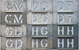 Selection of pairs of London Transport GARAGE ALLOCATION STENCIL PLATES comprising sets for CM (