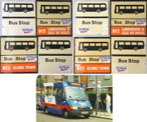 Selection (4) of BUS STOP FLAGS for Docklands Minibus, the radical operation started by the late