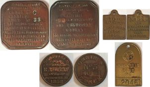 Selection of Victorian-era railway etc brass PASS MEDALLIONS comprising Dinorwic Quarry Workmen's