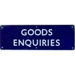 British Railways (Eastern Region) ENAMEL SIGN (door plate) 'Goods Enquiries'. Measures 18" x 6" (