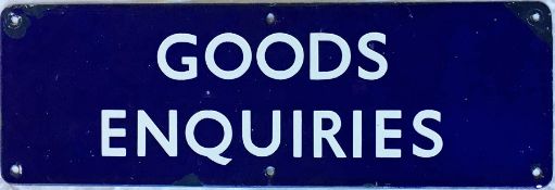 British Railways (Eastern Region) ENAMEL SIGN (door plate) 'Goods Enquiries'. Measures 18" x 6" (