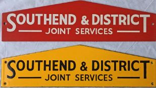 Pair of Southend & District Joint Services TIMETABLE HEADER PLATES, one enamel (yellow version),