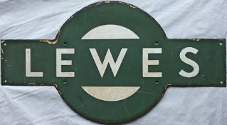 Southern Railway enamel TARGET SIGN from Lewes, an ex-LBSCR station between Brighton and Polegate.