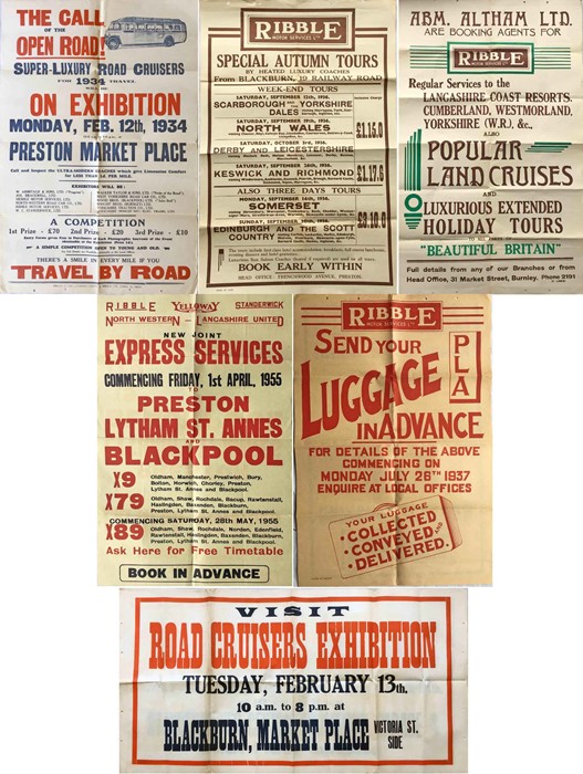 Selection of 1930s (mainly) Ribble Motors Services etc POSTERS (double-crown, double-royal etc)