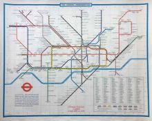 1973 London Underground quad-royal POSTER MAP designed by Paul Garbutt. Shows both the Piccadilly